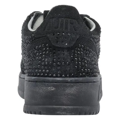 Autry Medalist Low Suede Trainers With Rhinestones In Black
