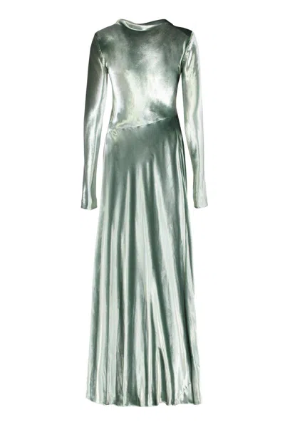 Alberta Ferretti Long Dress In Glossy Velvet In Green