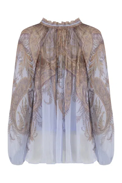 Zimmermann Printed Crepe Hypnotic Blouse In Blue