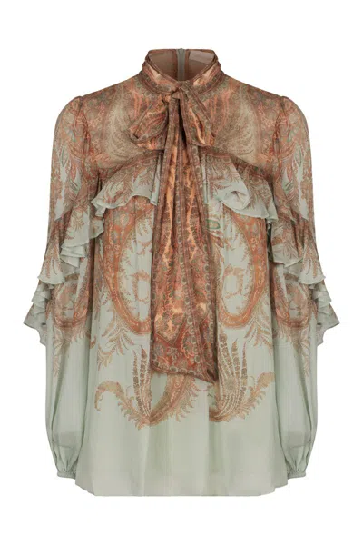 Zimmermann Memento Blouse With Ruffle In Green