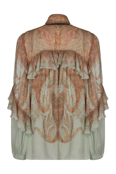 Zimmermann Memento Blouse With Ruffle In Green