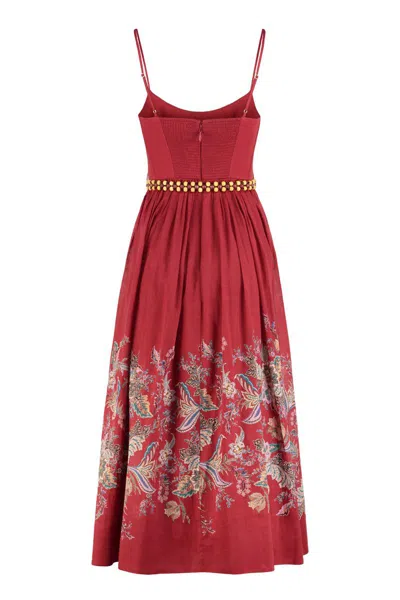 Zimmermann Rhiannon Cotton Corset Midi Dress In Red