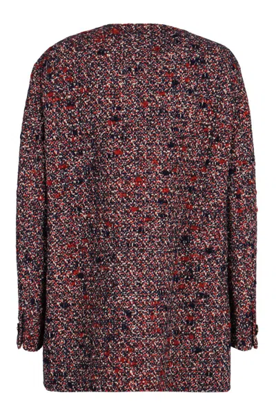 Gucci Multicolor Crewneck Jacket With Gg Logo On The Buttons In Wool Blend Woman In Burgundy