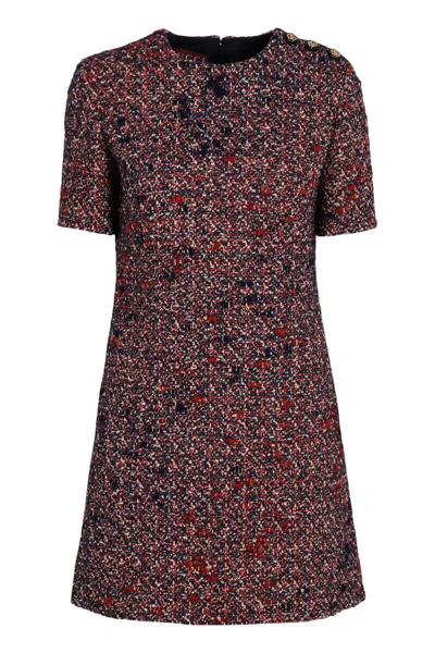 Gucci Textured Wool Dress Featuring Signature Buttons In Brown
