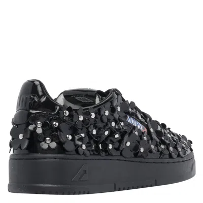 Autry Floral Embellished Low Top Sneakers In Black