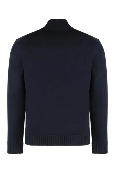 Slowear Cardigan With Front Panel In Leather In Blue