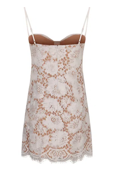 Self-portrait Mini Dress With Lace Bow In Neutral