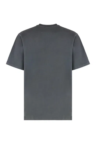 Dolce & Gabbana Men Dark Grey Crewneck T-shirt With Logo Lettering Print On The Front In Cotton Man In Blue