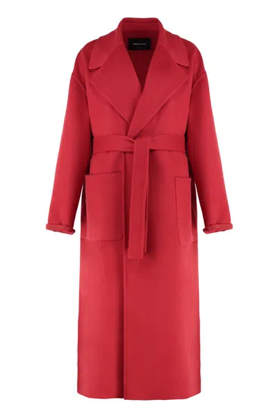 Fabiana Filippi Long Cashmere Wool Coat Belted At Waist In Red