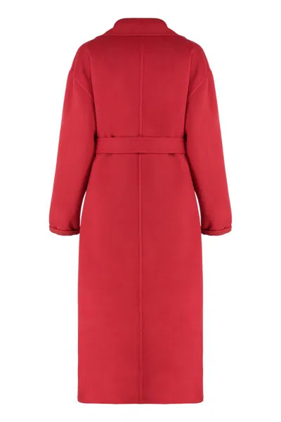 Fabiana Filippi Long Cashmere Wool Coat Belted At Waist In Red