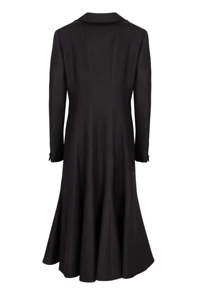 Fendi Black Grain De Poudre Wool Midi Coat With Peplum In Black