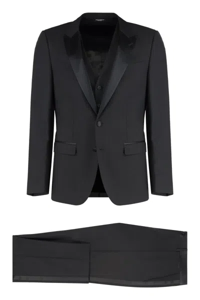 Dolce & Gabbana Stretch Wool Three-pieces Suit In Black