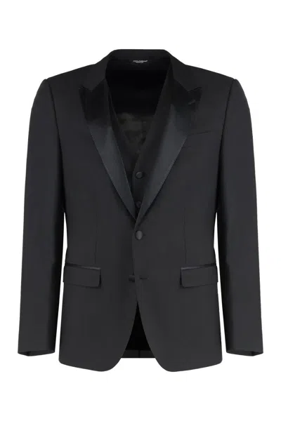 Dolce & Gabbana Stretch Wool Three-pieces Suit In Black