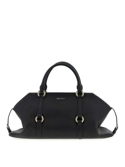 Alexander Mcqueen Borsa A Mano Farringdon Media In Pelle Nera Donna In Black