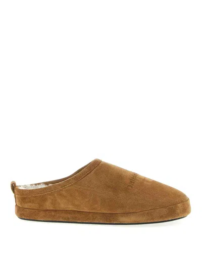 Balenciaga Camel Suede Alaska Ankle Slippers In Brown