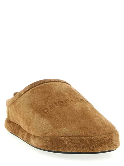 Balenciaga Camel Suede Alaska Ankle Slippers In Brown