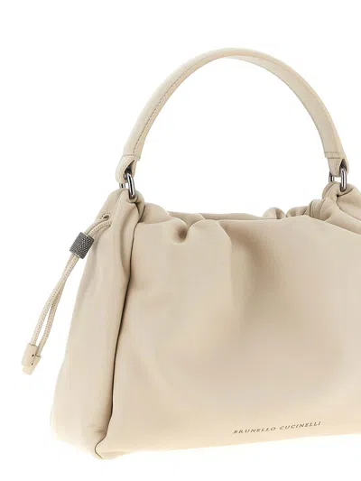 Brunello Cucinelli Women Bucket Mellow Small Leather Handbag In Sand