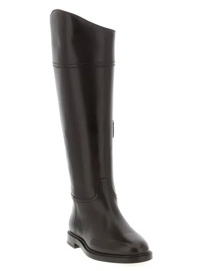 Brunello Cucinelli Brown Leather Boots With Shiny Detail In Brown