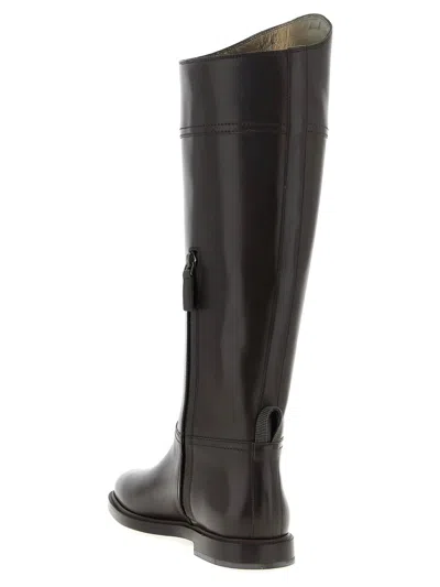 Brunello Cucinelli Brown Leather Boots With Shiny Detail In Brown