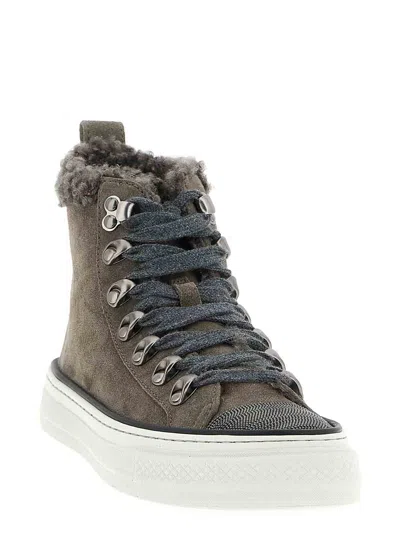 Brunello Cucinelli Luxe Rubber Sole Sneakers In Gray
