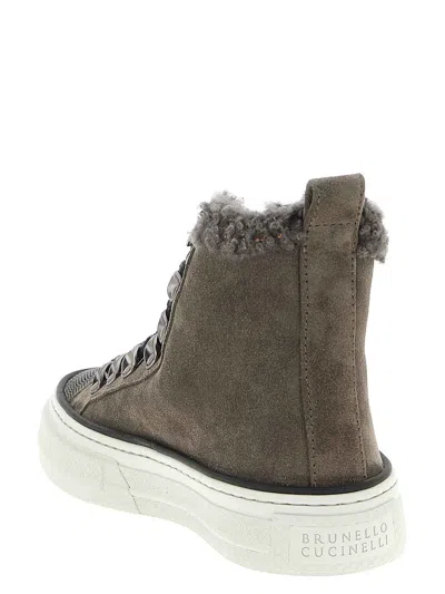 Brunello Cucinelli Luxe Rubber Sole Sneakers In Gray