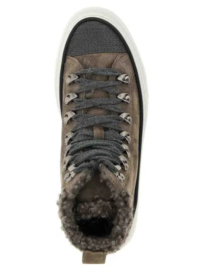 Brunello Cucinelli Luxe Rubber Sole Sneakers In Gray