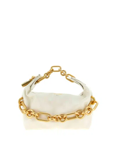 Balmain Sync Chain Mini Top-handle Bag In Calfskin Leather In White