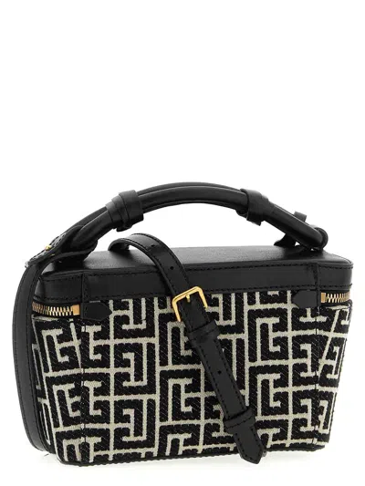 Balmain B-army Vanity Case In Monogrammed Canvas And Leather In Black