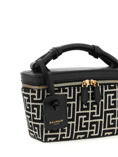 Balmain B-army Vanity Case In Monogrammed Canvas And Leather In Black
