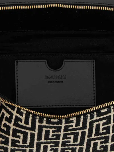 Balmain B-army Vanity Case In Monogrammed Canvas And Leather In Black