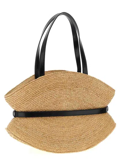 Balmain Medium Structured Shoulder Bag With Woven Texture In Sand