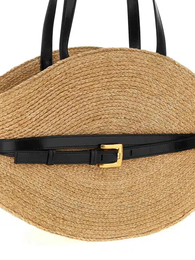 Balmain Medium Structured Shoulder Bag With Woven Texture In Sand