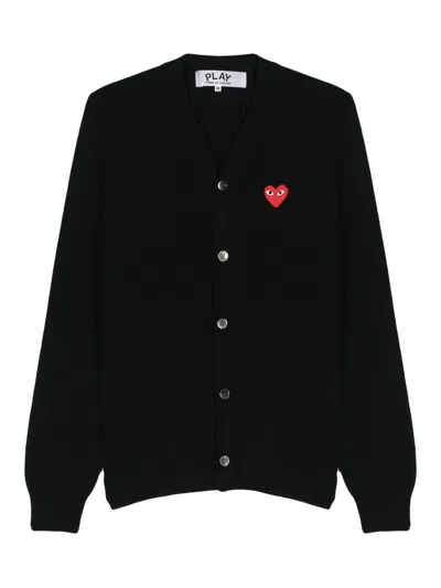Comme Des Garçons Black Heart-patch Wool Cardigan In Black