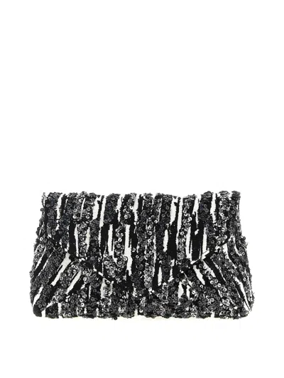 Dries Van Noten Two-tone Pleated Jacquard Clutch With Sequin Detail In White