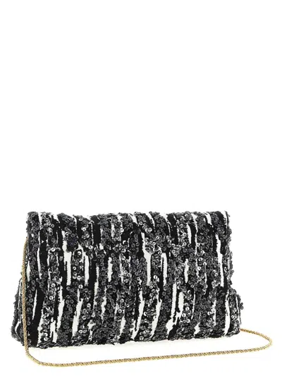 Dries Van Noten Two-tone Pleated Jacquard Clutch With Sequin Detail In White