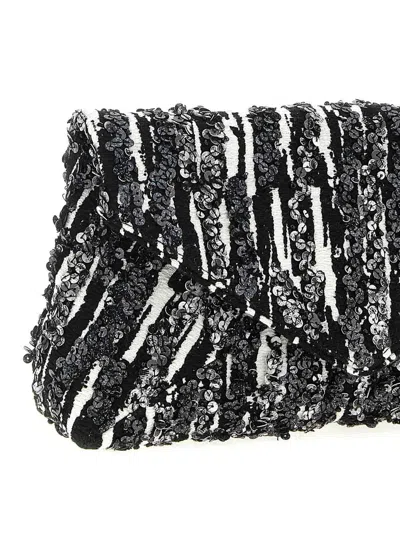 Dries Van Noten Two-tone Pleated Jacquard Clutch With Sequin Detail In White