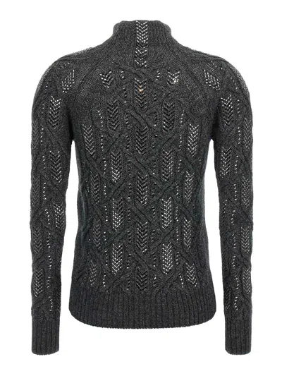 Ermanno Scervino Cable Knit Mock Neck Sweater With Ribbed Hem In Black