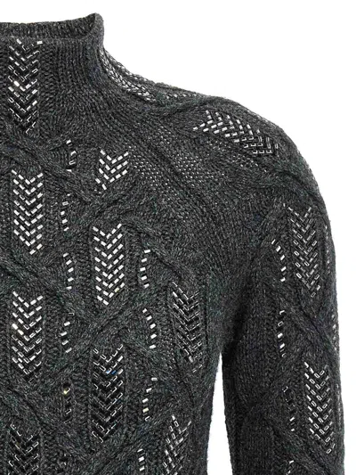 Ermanno Scervino Cable Knit Mock Neck Sweater With Ribbed Hem In Black
