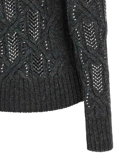 Ermanno Scervino Cable Knit Mock Neck Sweater With Ribbed Hem In Black