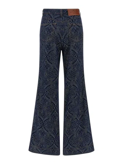 Etro Flared Jacquard Denim Jeans With Pegaso Buttons In Blue