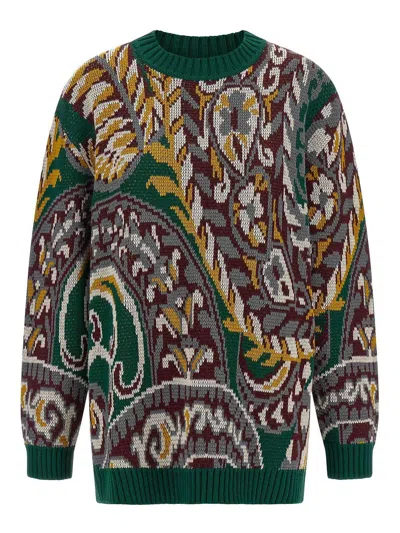 Etro Patterned Jacquard Wool Sweater With Dropped Shoulders In Multi