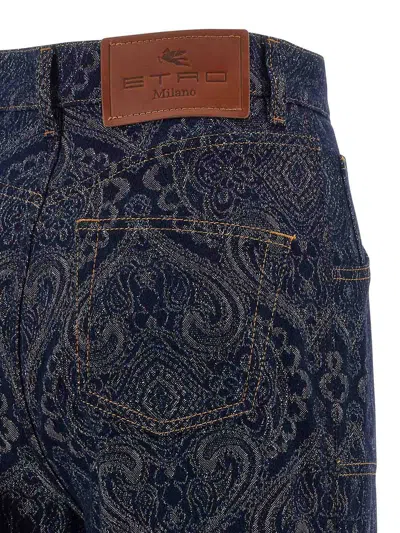 Etro Flared Jacquard Denim Jeans With Pegaso Buttons In Blue