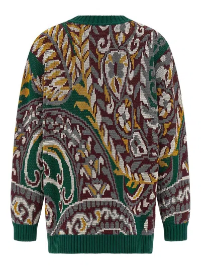 Etro Patterned Jacquard Wool Sweater With Dropped Shoulders In Multi