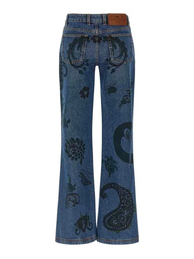 Etro Paisley Print Jeans In Blue