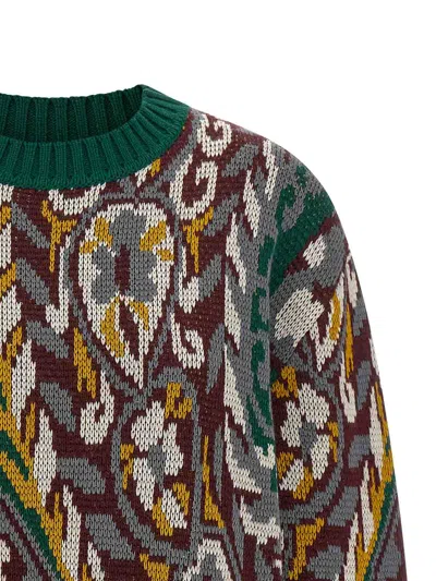 Etro Patterned Jacquard Wool Sweater With Dropped Shoulders In Multi