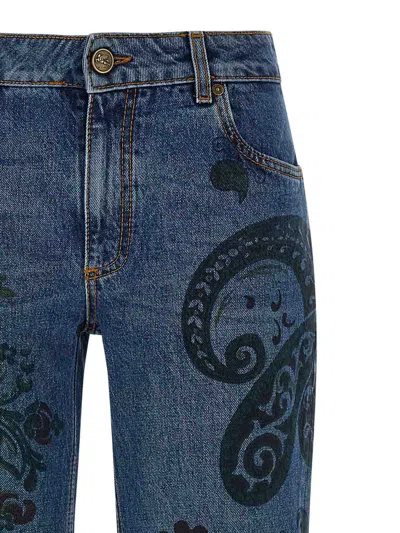 Etro Paisley Print Jeans In Blue