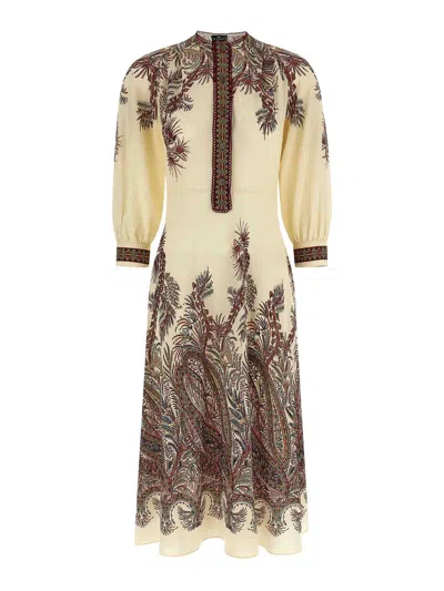 Etro Sable Midi Dress With Floral Paisley Print In Nude