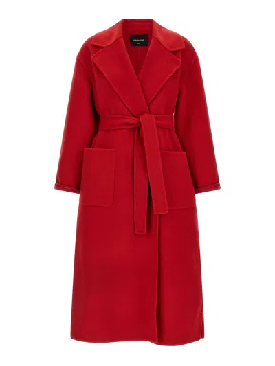 Fabiana Filippi Long Cashmere Wool Coat Belted At Waist In Red