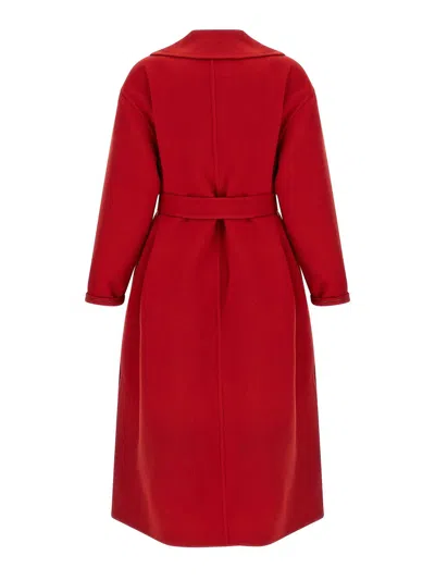 Fabiana Filippi Long Cashmere Wool Coat Belted At Waist In Red