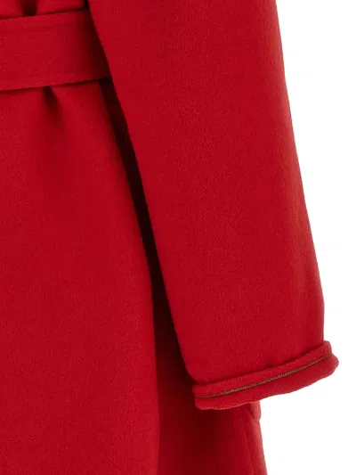 Fabiana Filippi Long Cashmere Wool Coat Belted At Waist In Red